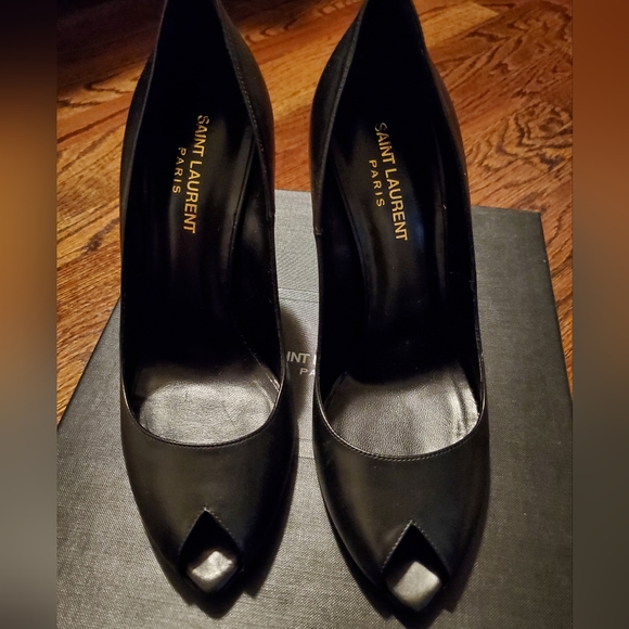 Saint Laurent Black Peep-Toe Black Stiletto Pumps - Size 39 (US 8-1/2 to 9) Used - Picture 1 of 14